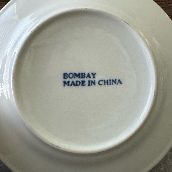 Vintage Bombay 8" Salad Plate Tile Pattern Scrolls Hearts Fans Silver Trim - Picture 5 of 5